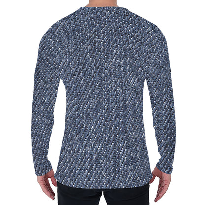 Vintage Blue Denim Jeans Print Men's Long Sleeve T-Shirt