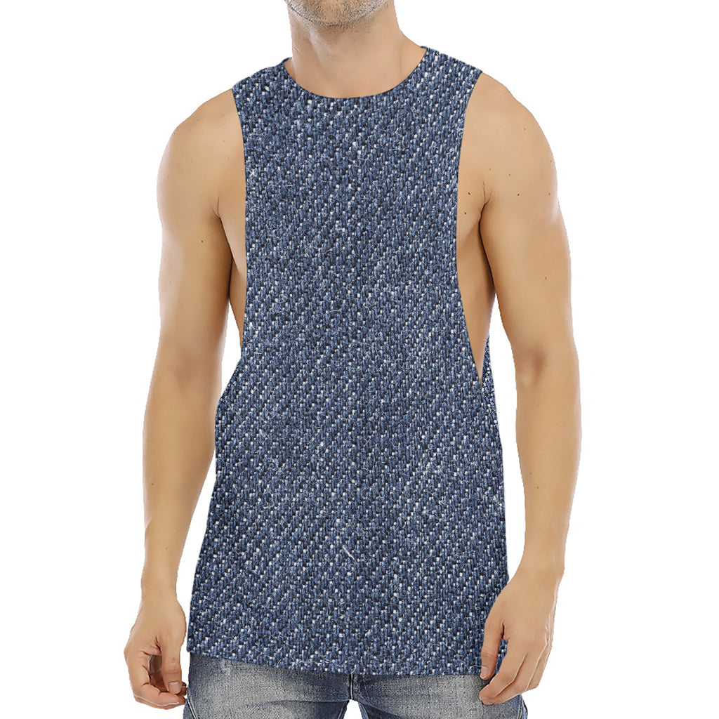 Vintage Blue Denim Jeans Print Men's Muscle Tank Top