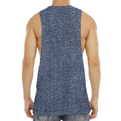 Vintage Blue Denim Jeans Print Men's Muscle Tank Top