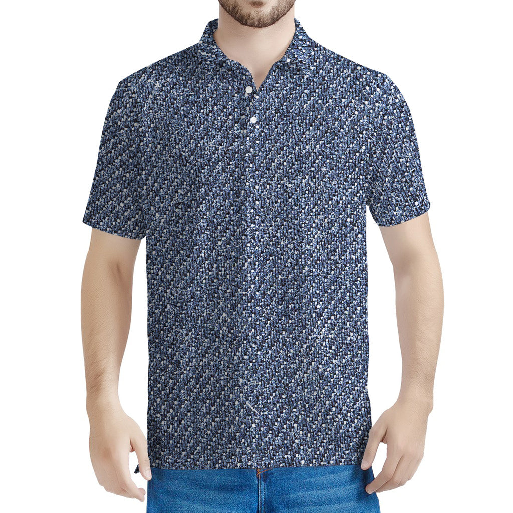 Vintage Blue Denim Jeans Print Men's Polo Shirt