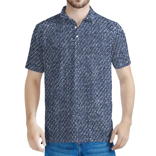 Vintage Blue Denim Jeans Print Men's Polo Shirt