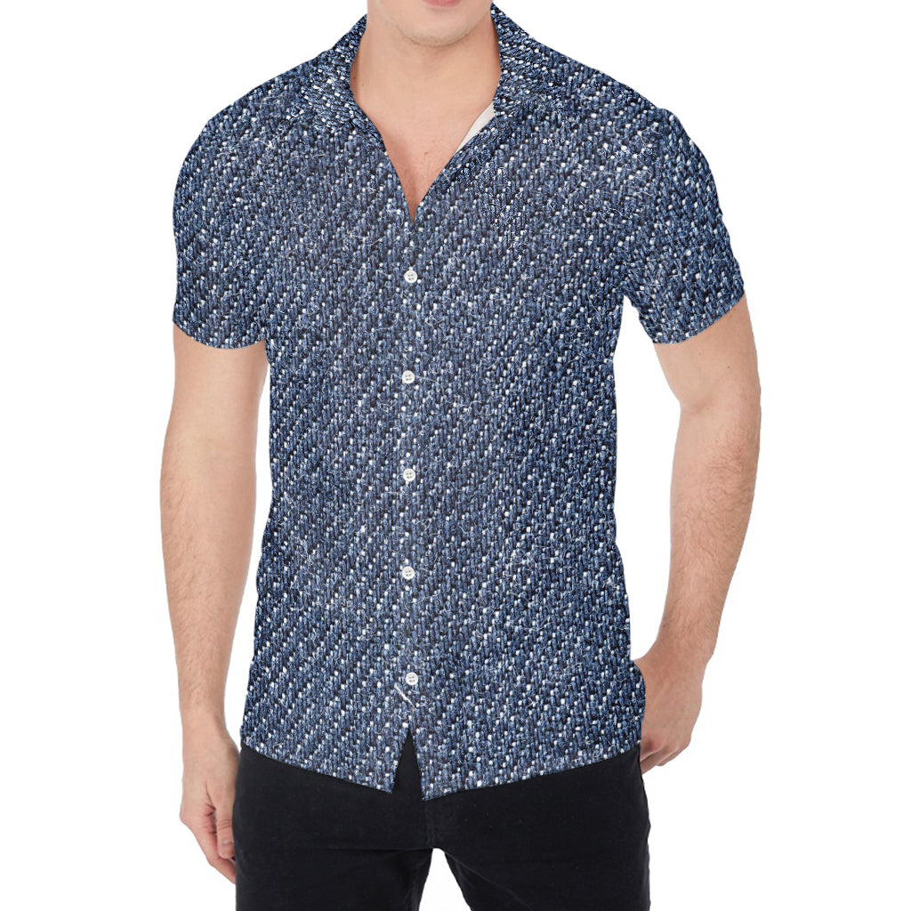 Vintage Blue Denim Jeans Print Men's Shirt