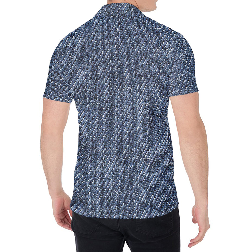 Vintage Blue Denim Jeans Print Men's Shirt