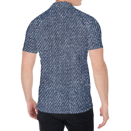 Vintage Blue Denim Jeans Print Men's Shirt