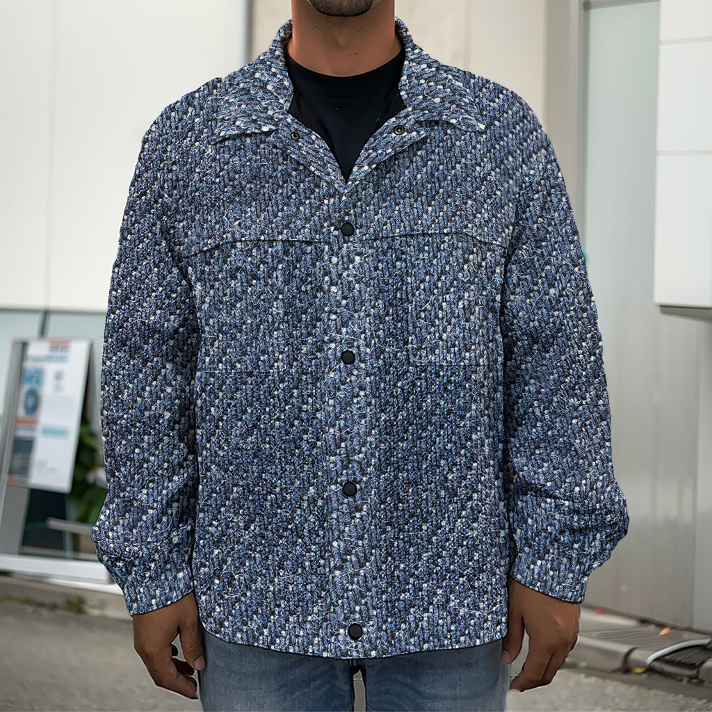 Vintage Blue Denim Jeans Print Men's Shirt Jacket