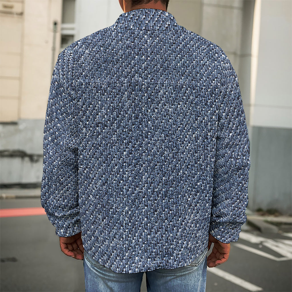 Vintage Blue Denim Jeans Print Men's Shirt Jacket