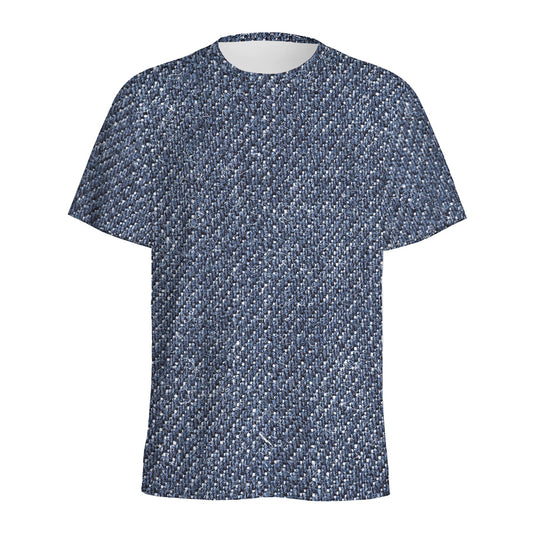 Vintage Blue Denim Jeans Print Men's Sports T-Shirt
