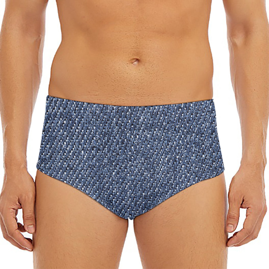 Vintage Blue Denim Jeans Print Men's Triangle Swim Briefs