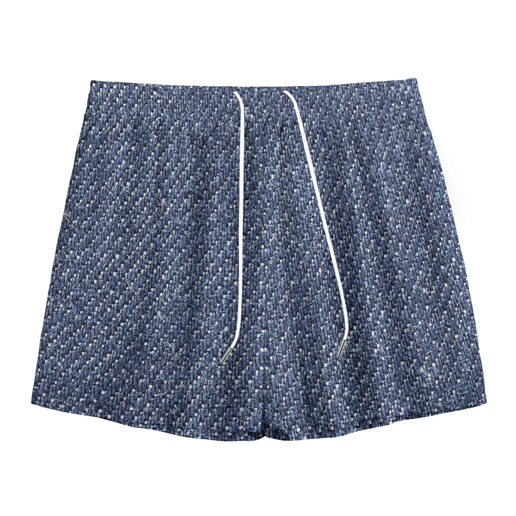 Vintage Blue Denim Jeans Print Mesh Shorts