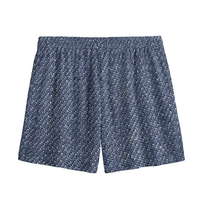 Vintage Blue Denim Jeans Print Mesh Shorts