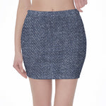 Vintage Blue Denim Jeans Print Pencil Mini Skirt