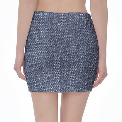 Vintage Blue Denim Jeans Print Pencil Mini Skirt