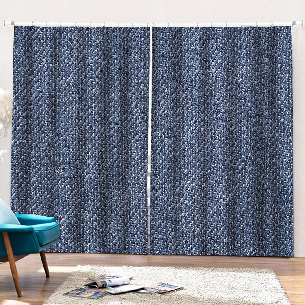 Vintage Blue Denim Jeans Print Pencil Pleat Curtains