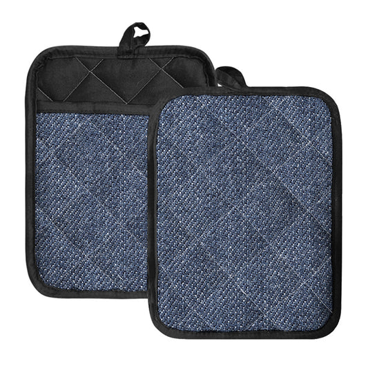 Vintage Blue Denim Jeans Print Pot Holders With Pocket