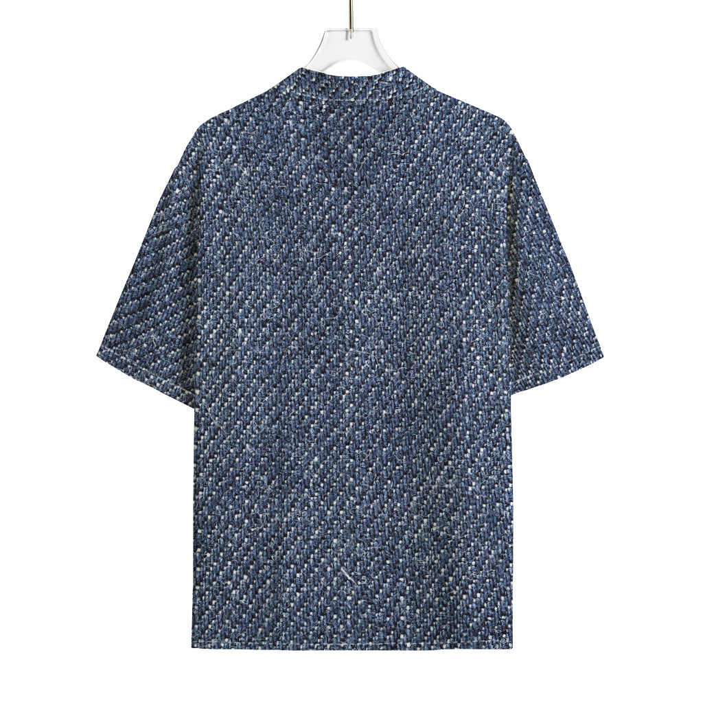 Vintage Blue Denim Jeans Print Rayon Hawaiian Shirt