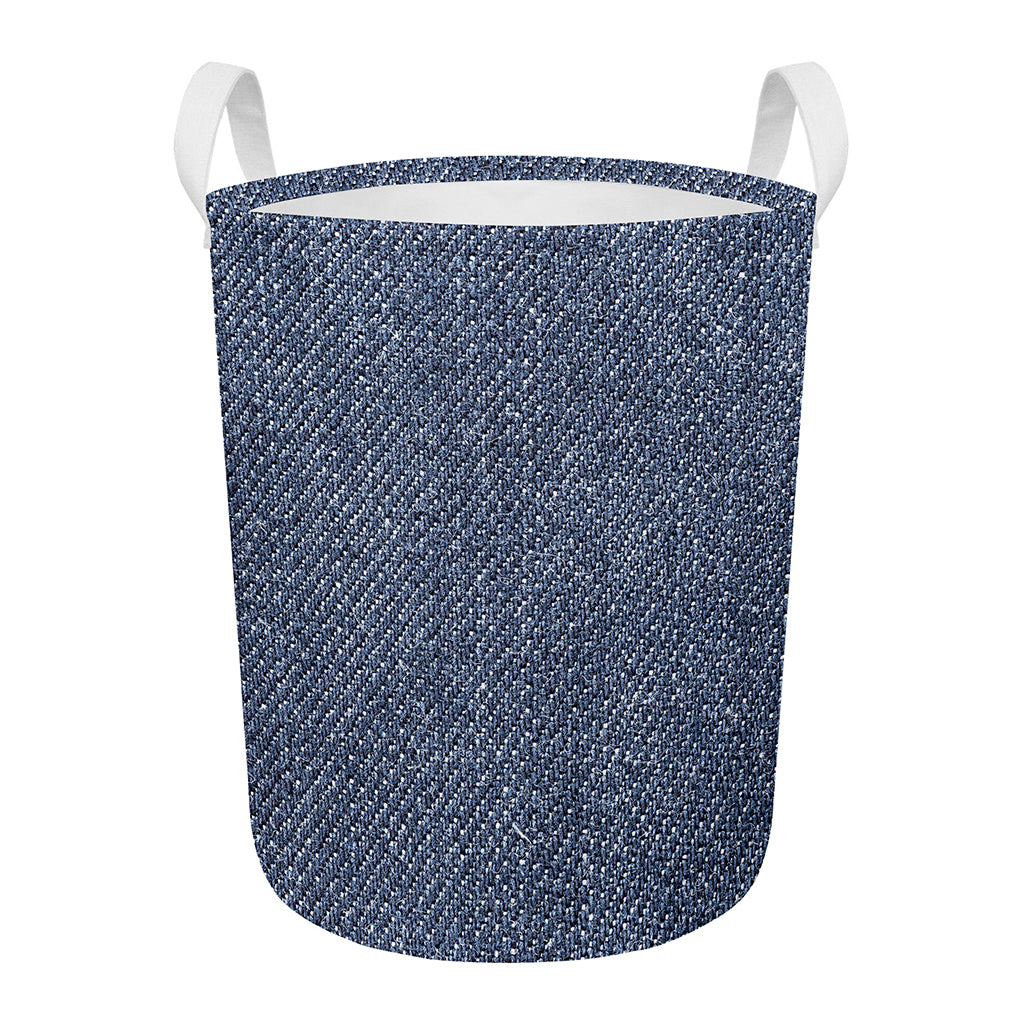 Vintage Blue Denim Jeans Print Round Laundry Basket