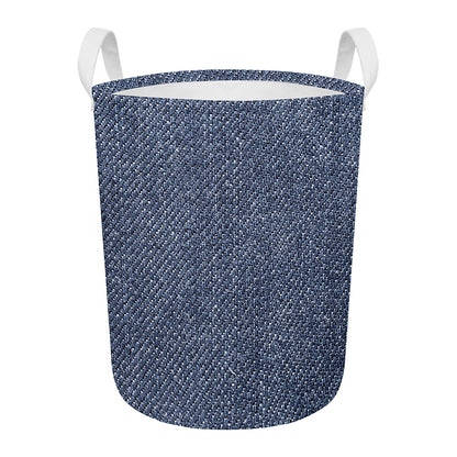 Vintage Blue Denim Jeans Print Round Laundry Basket
