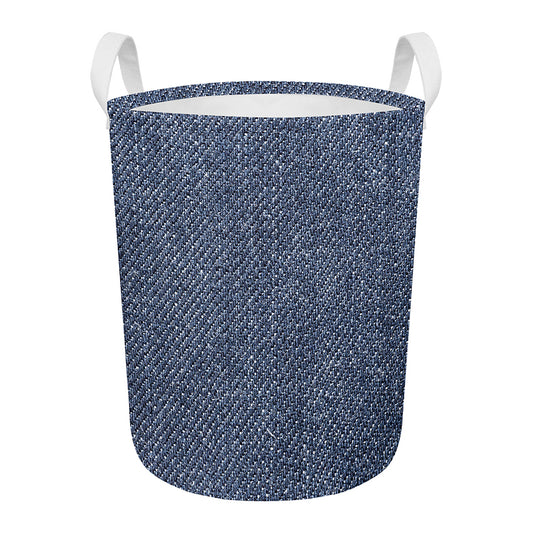 Vintage Blue Denim Jeans Print Round Laundry Basket