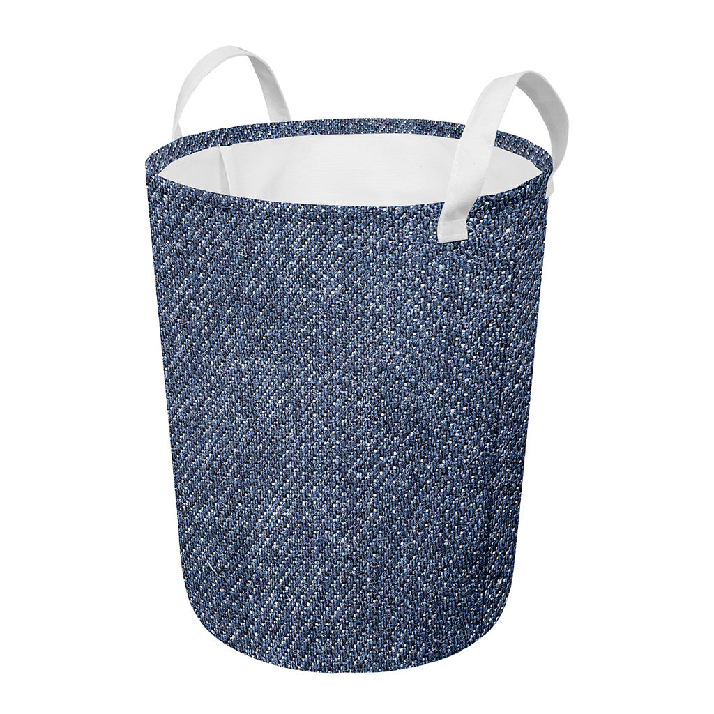 Vintage Blue Denim Jeans Print Round Laundry Basket