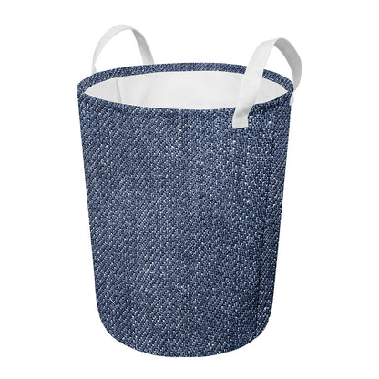 Vintage Blue Denim Jeans Print Round Laundry Basket