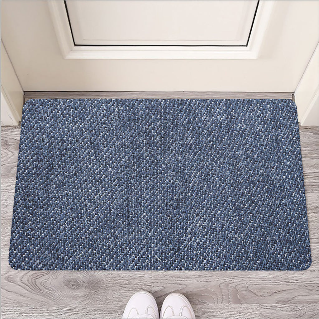 Vintage Blue Denim Jeans Print Rubber Doormat