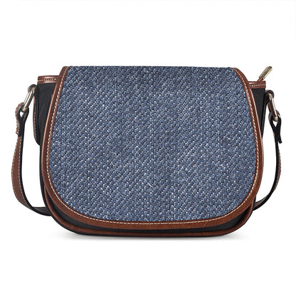 Vintage Blue Denim Jeans Print Saddle Bag