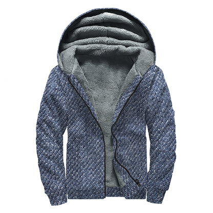 Vintage Blue Denim Jeans Print Sherpa Lined Zip Up Hoodie