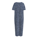 Vintage Blue Denim Jeans Print Short Sleeve Long Nightdress