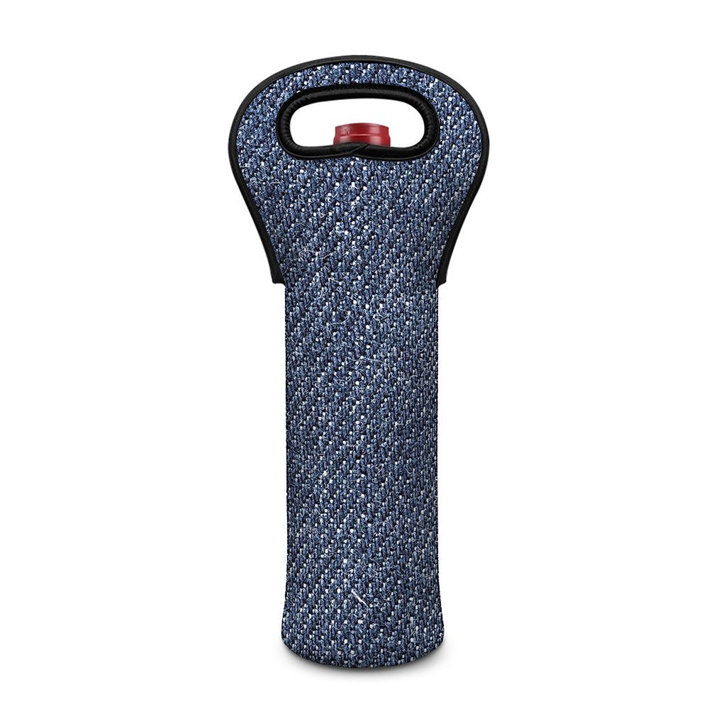 Vintage Blue Denim Jeans Print Single Neoprene Wine Tote