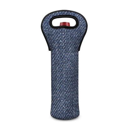 Vintage Blue Denim Jeans Print Single Neoprene Wine Tote
