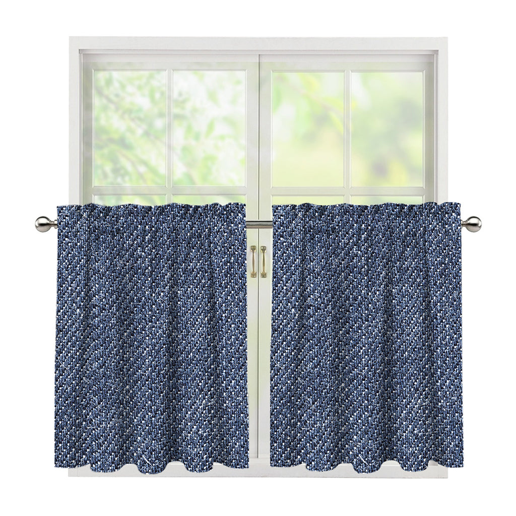 Vintage Blue Denim Jeans Print Tier Curtains