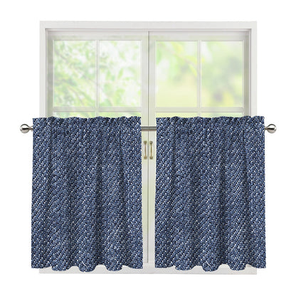 Vintage Blue Denim Jeans Print Tier Curtains