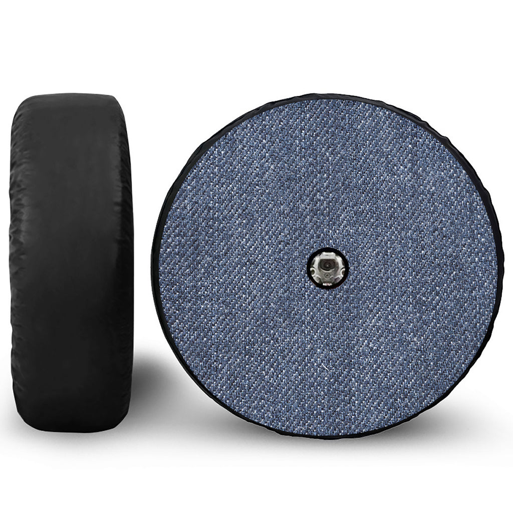 Vintage Blue Denim Jeans Print Tire Cover With Camera Hole