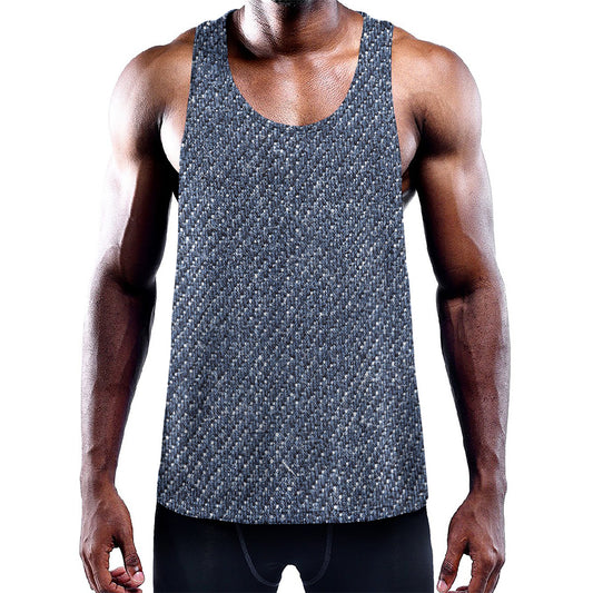Vintage Blue Denim Jeans Print Training Tank Top