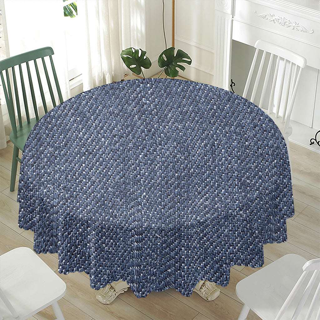 Vintage Blue Denim Jeans Print Waterproof Round Tablecloth