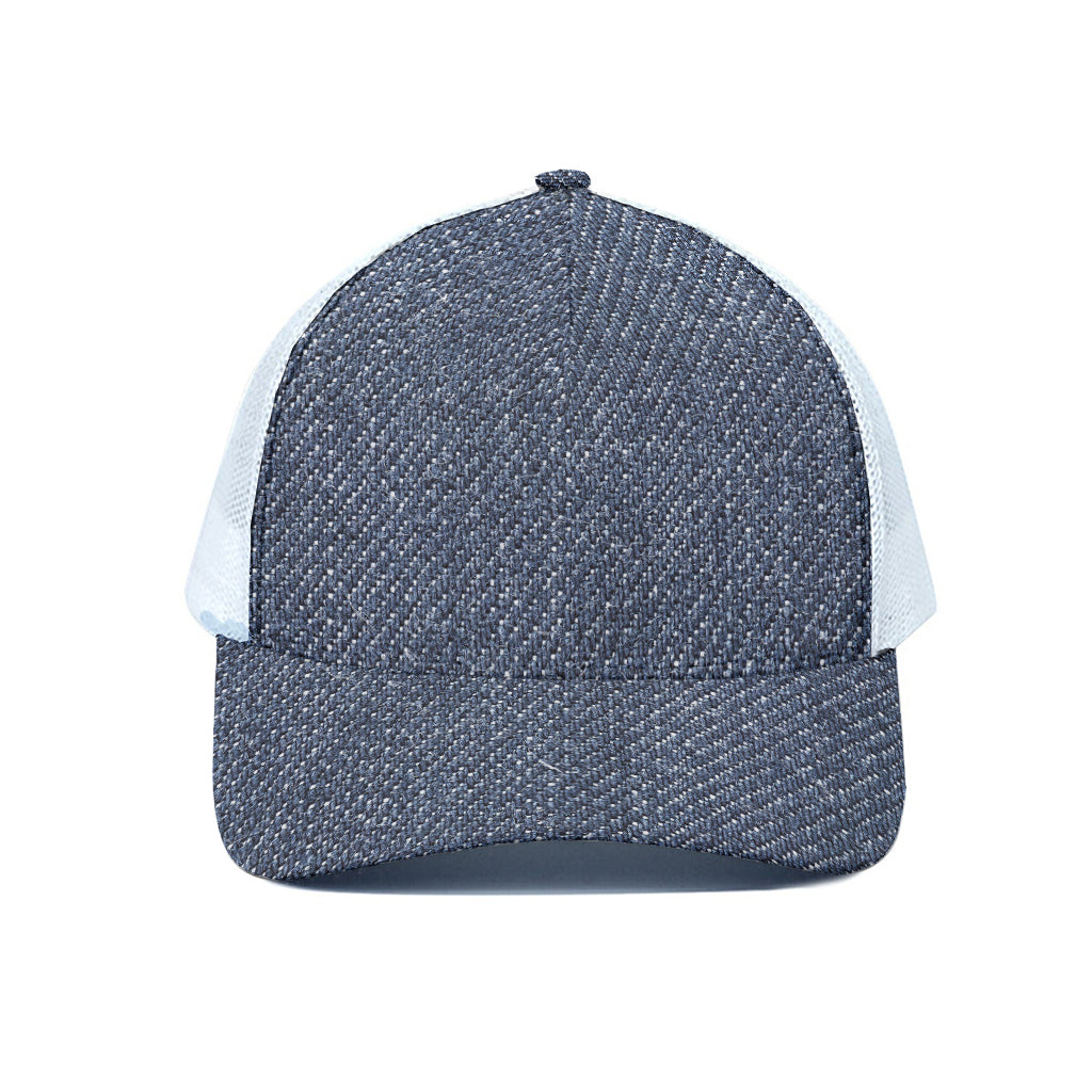 Vintage Blue Denim Jeans Print White Mesh Trucker Cap
