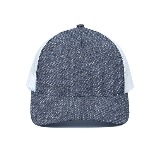 Vintage Blue Denim Jeans Print White Mesh Trucker Cap