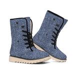 Vintage Blue Denim Jeans Print Winter Boots