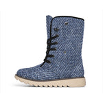 Vintage Blue Denim Jeans Print Winter Boots