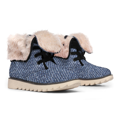 Vintage Blue Denim Jeans Print Winter Boots