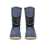 Vintage Blue Denim Jeans Print Winter Boots