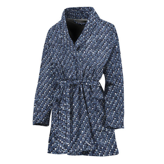 Vintage Blue Denim Jeans Print Women's Bathrobe