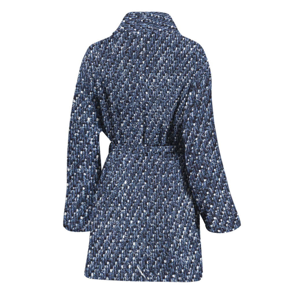 Vintage Blue Denim Jeans Print Women's Bathrobe