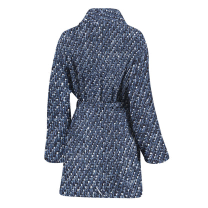 Vintage Blue Denim Jeans Print Women's Bathrobe