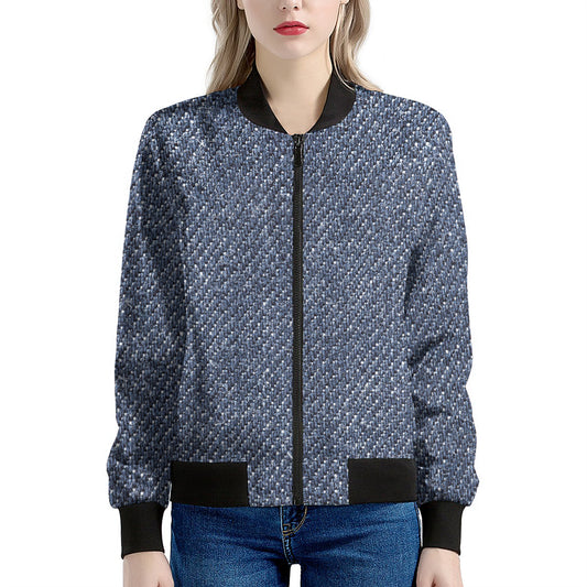 Vintage Blue Denim Jeans Print Women's Bomber Jacket