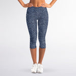 Vintage Blue Denim Jeans Print Women's Capri Leggings