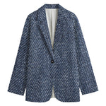 Vintage Blue Denim Jeans Print Women's Cotton Blazer