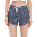 Vintage Blue Denim Jeans Print Women's Split Running Shorts