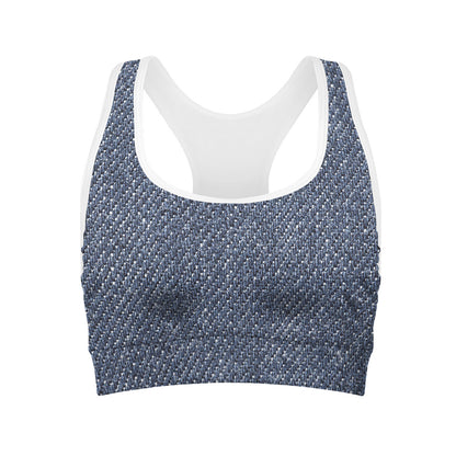 Vintage Blue Denim Jeans Print Women's Sports Bra