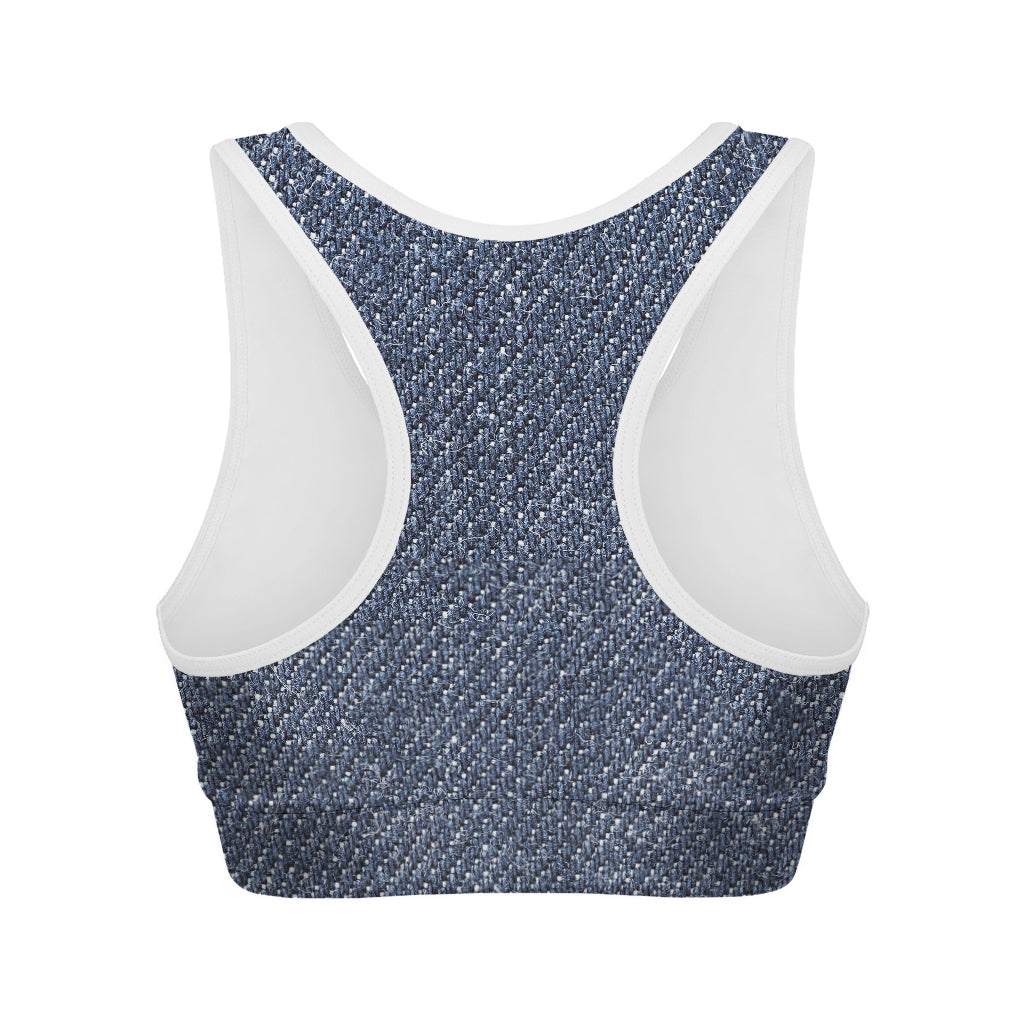 Vintage Blue Denim Jeans Print Women's Sports Bra